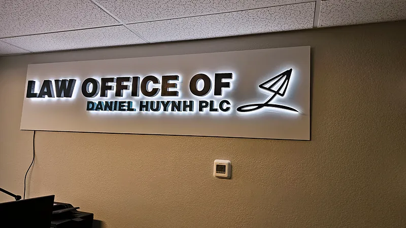 Interior halo-lit letters for Law Office of Daniel Huynh in Phoenix, AZ by Win Signs